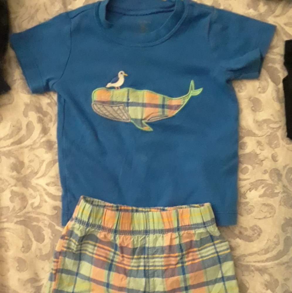 CARTER'S 2 PIECE SET. PLAID SHORTS & BLUE TOP EUC!